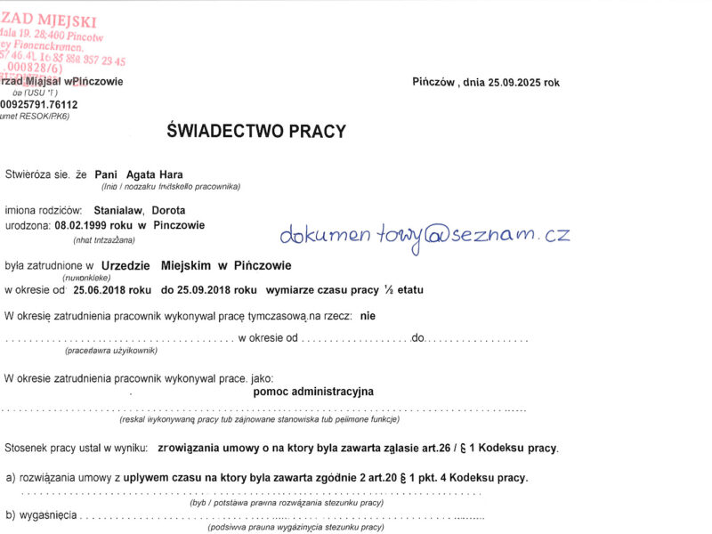 Świadectwo Pracy. Potwierdź Zatrudnienie