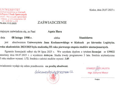 Zaświadczenie Absolwenta Uniwersytetu Lub Innej Uczelni