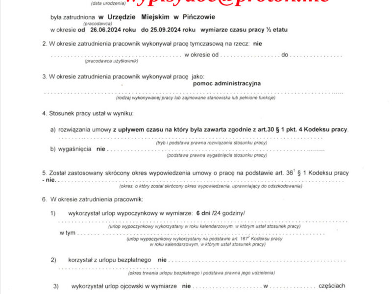 Badania Laboratoryjne, Faktury, Polisy, Świadectwa Pracy, Zaświadczenia