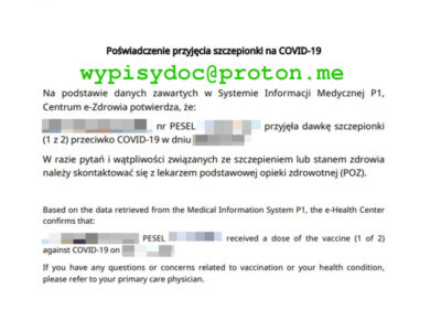 Poświadczenie Przyjęcia Szczepionki C19 lub innej Certyfikat